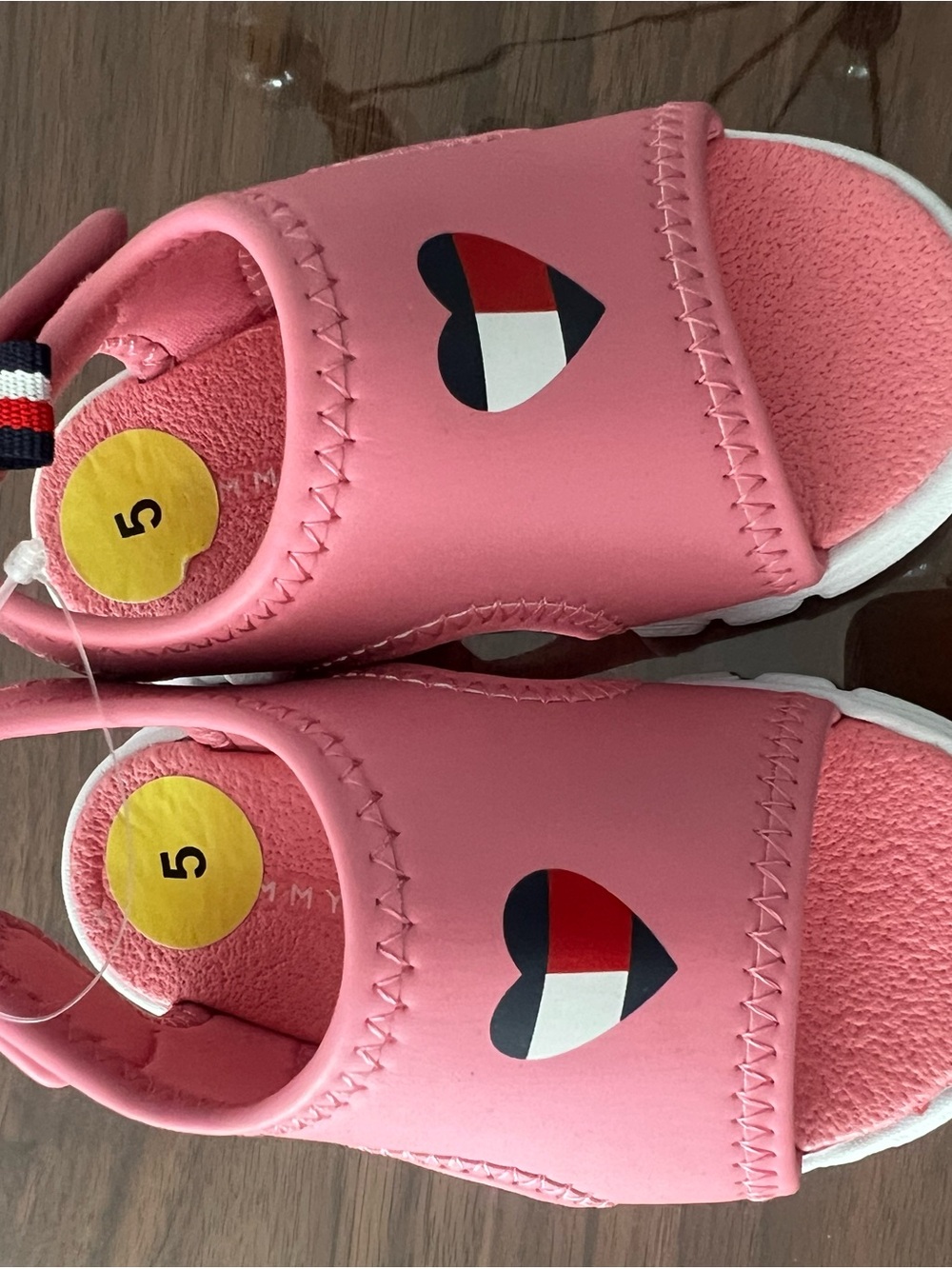 Tommy Hilfiger Girls Pink Heart Logo Slide Sandals